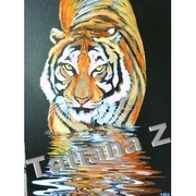 Картину - масляная живопись - Тигр,  пьющий воду ночью               