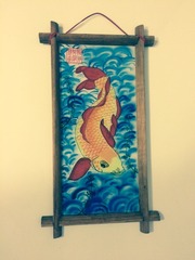 Картина золотая рыбка роспись на шелке 