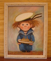 Картина в детскую комнату -Морячок,  маслом на холсте.